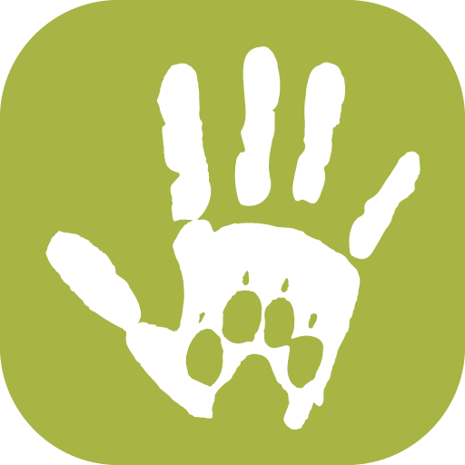 Therappets icon featuring a stylized hand with a paw print embedded in the palm, symbolizing the connection between humans and animals in pet therapy.