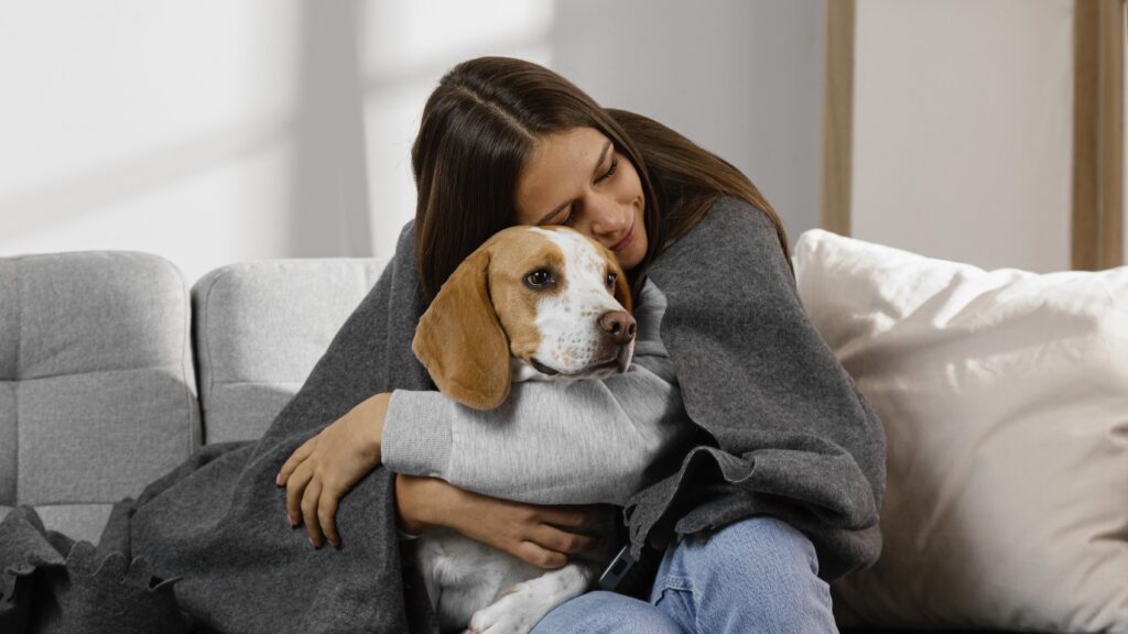 Emotional support dog comforting its owner during depressive moments.