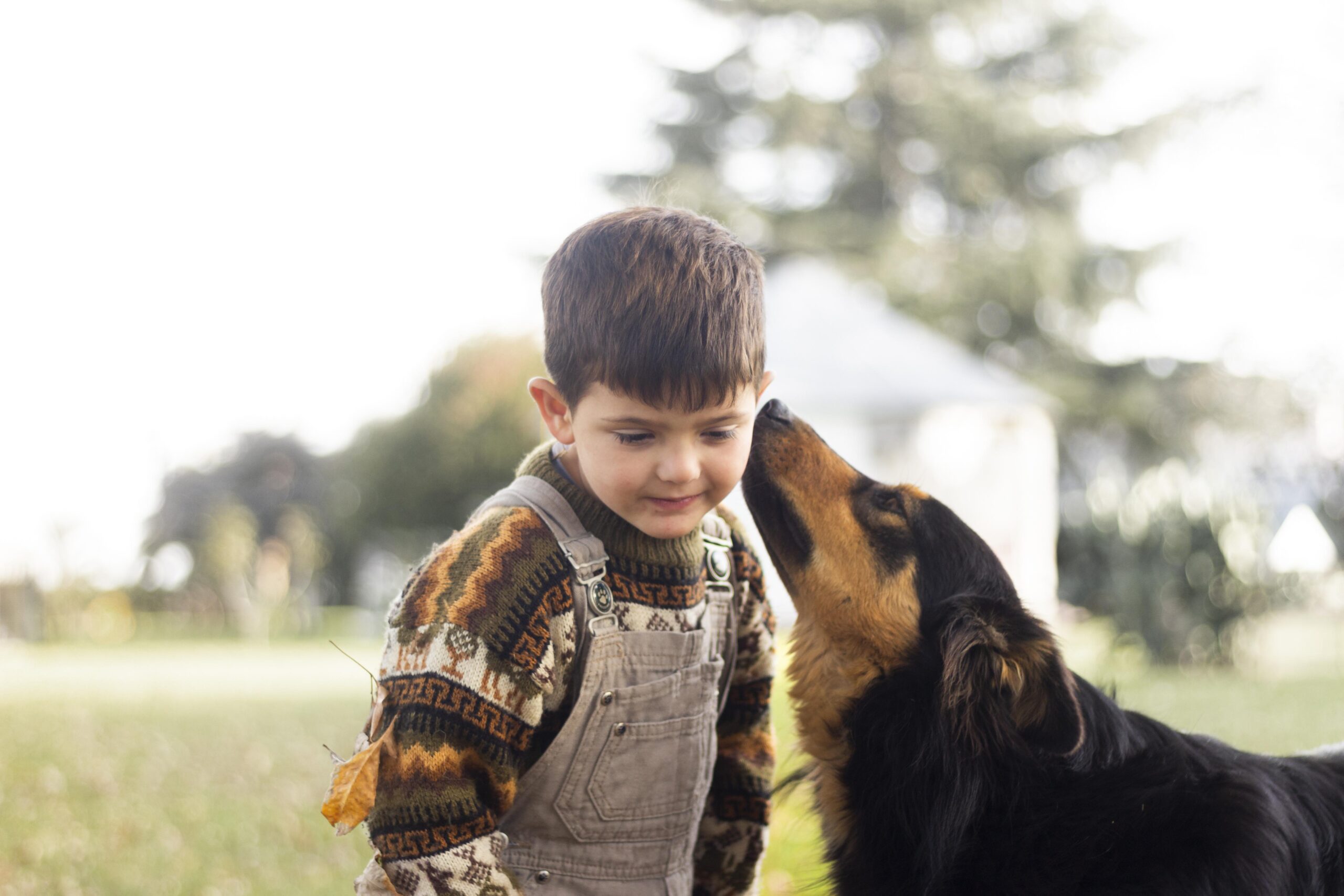 Therapy dog interacting with a child with autism in a supportive way